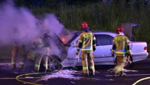 Pożar auta na Trasie Zjazdu Gnieźnieńskiego