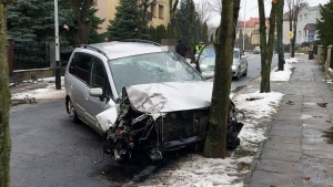 Wypadek na ul. Libelta - auto uderzyło w drzewo