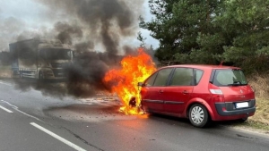 Pożar auta na wyjeździe z Witkowa