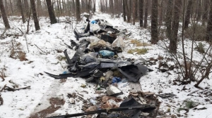 Stosy odpadów samochodowych i śmieci porzucone w lasach